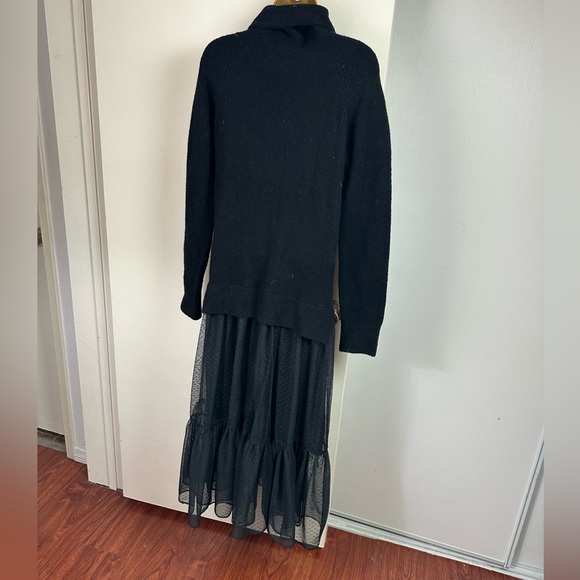 All Saints Black Tula Wool Blend Turtleneck Chunky Knit W/Mesh Skirt Dress XS - Picture 9 of 16